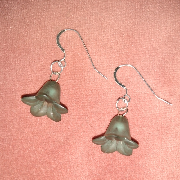 Solid 925 REAL Sterling Silver Wires Smoky Blue Flower Drop Floral Earrings New - Picture 5 of 7